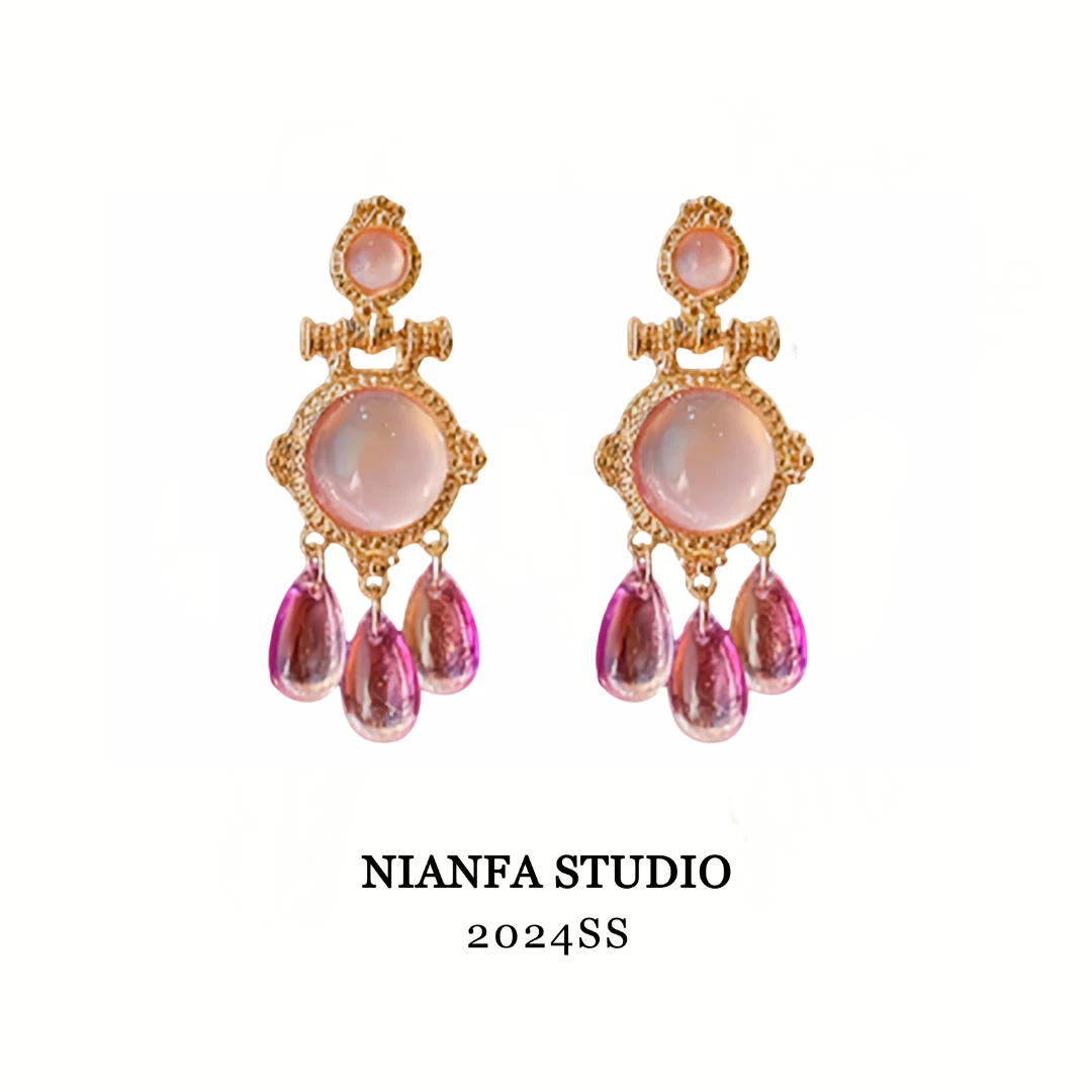 铜合金耳饰 【粉宫廷】粉色宫廷风 甜美可爱耳饰 复古时尚轻奢素款