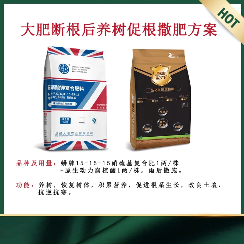 大肥断根后养树促根撒肥方案方案蟒牌复合肥料40KG腐植酸25KG龙年