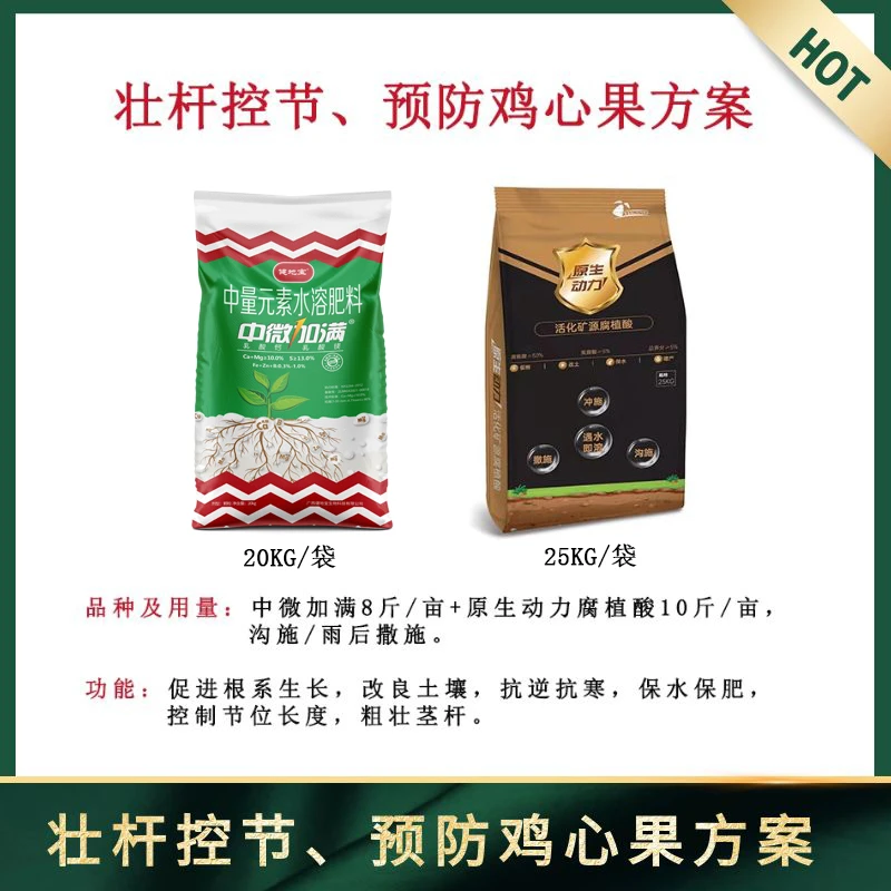 壮杆控节、预防鸡心果撒肥方案，中微加满20KG+腐植酸25KG增强龙年