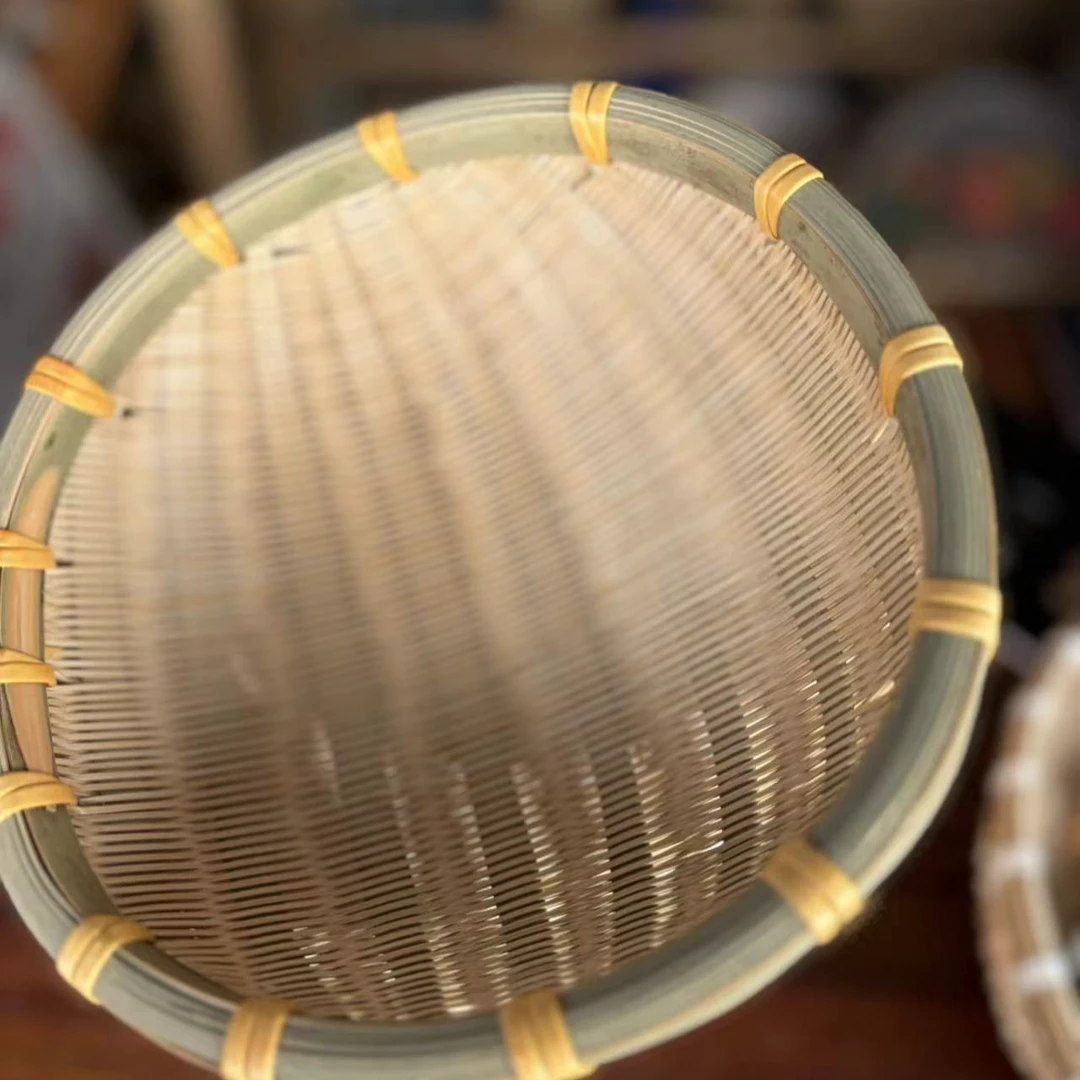 青篾精编竹筐竹簸箕馒头筐水果篮镂空家用创意手工圆形方形藤编