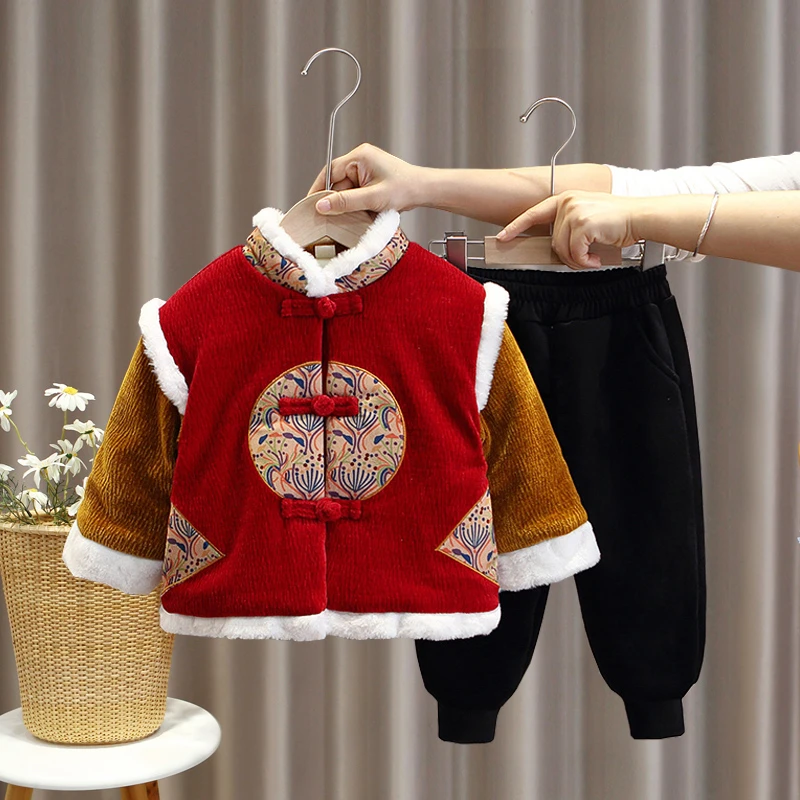 拜年服男童国风唐装儿童汉服龙年过年喜庆衣服宝宝周岁礼服秋冬季