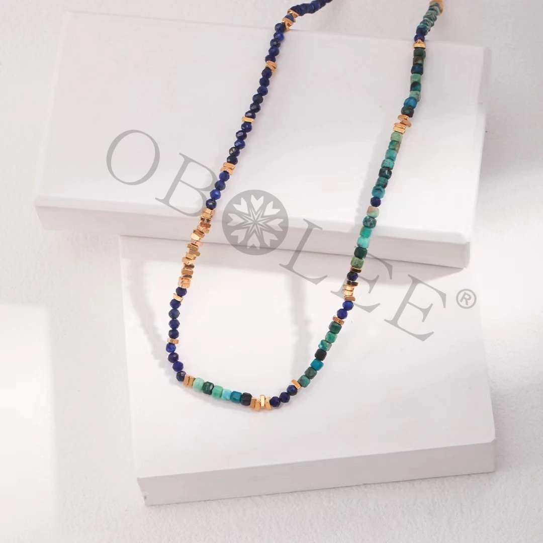 链子925银 925纯银碎银项链气质时尚彩色轻奢百搭复古简约蓝色款