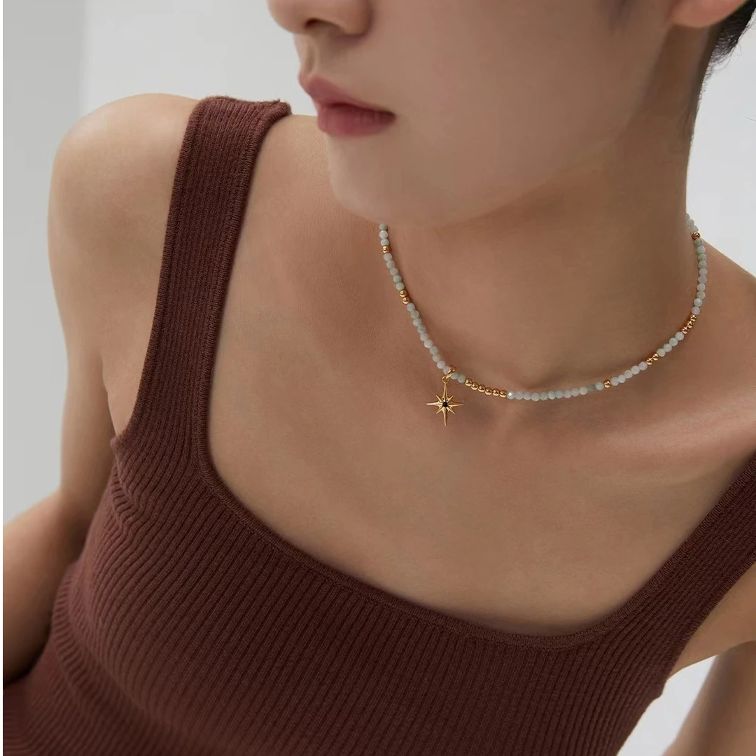 925银合成锆石手链 纯银天然石英质玉手链天然切面黑色锆石项链