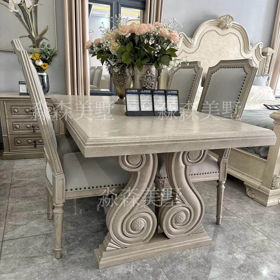 淼森美墅M克art建筑复兴欧式仿古实木雕刻方几长方形餐桌餐椅