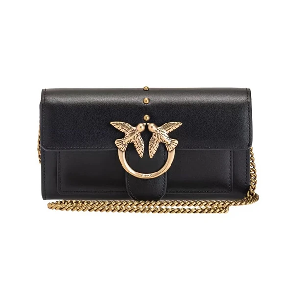 PINKO黑色女士经典款牛皮燕子包时尚单肩包1P22JMY7SPZ99Q