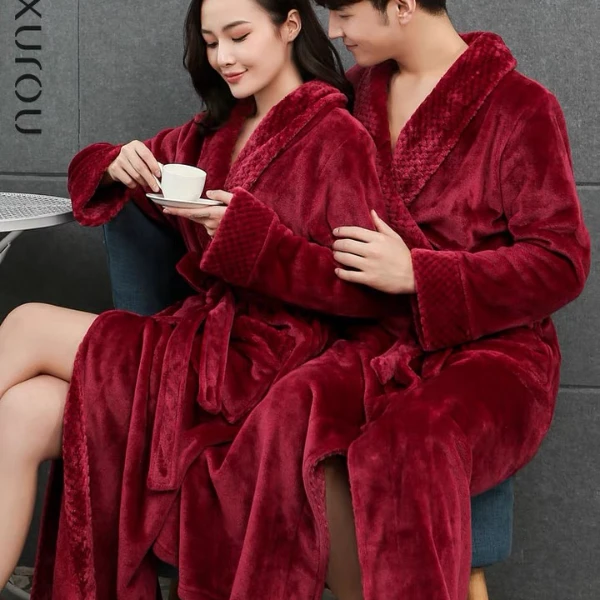 情侣睡袍女冬加绒加厚加长款法兰绒浴袍晨袍秋冬季保暖居家服