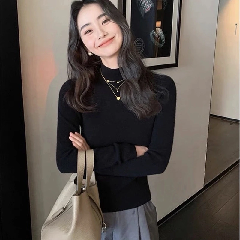 半高领针织衫女秋冬洋气打底衫新款纯色内搭上衣百搭显瘦