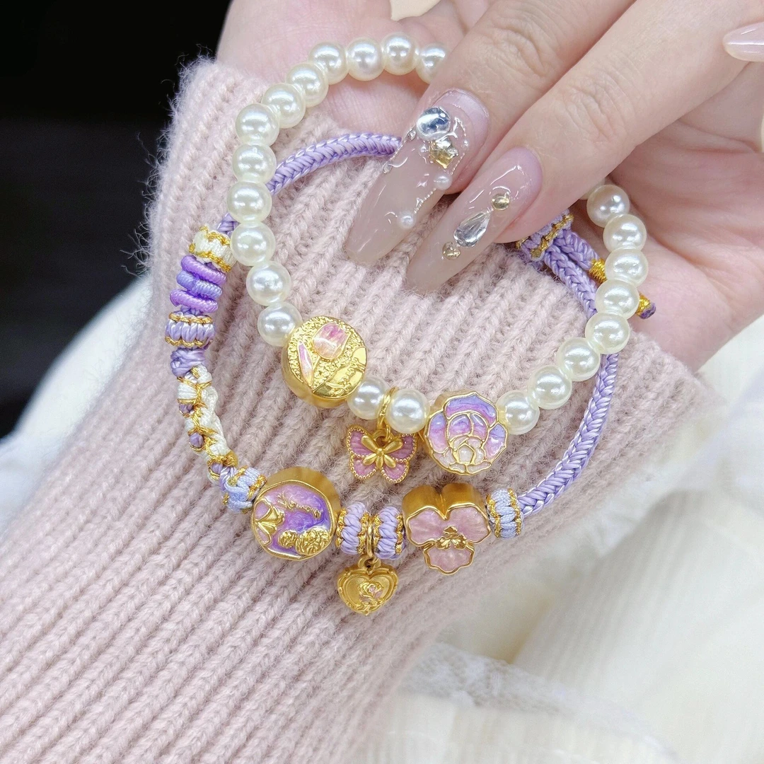 足银手链 莫奈花园金包银手链 郁金香转运珠吊坠母亲节礼物送女友