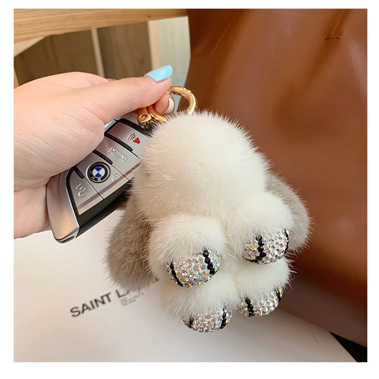 水貂毛绒可爱网红兔子挂饰女书包公仔皮草高档汽车钥匙扣包包挂件