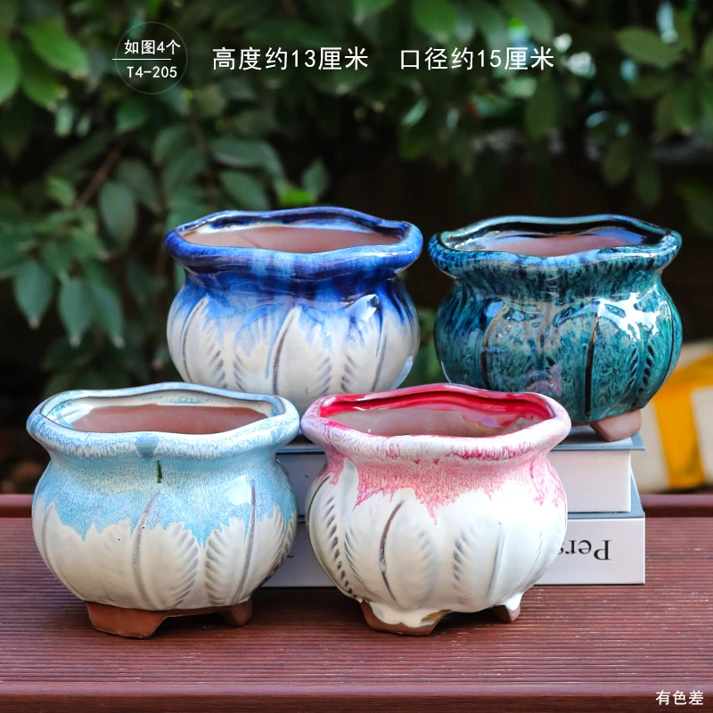 T4-205多肉老桩花盆陶瓷植物创意个性大小口径粗陶高款家用大号