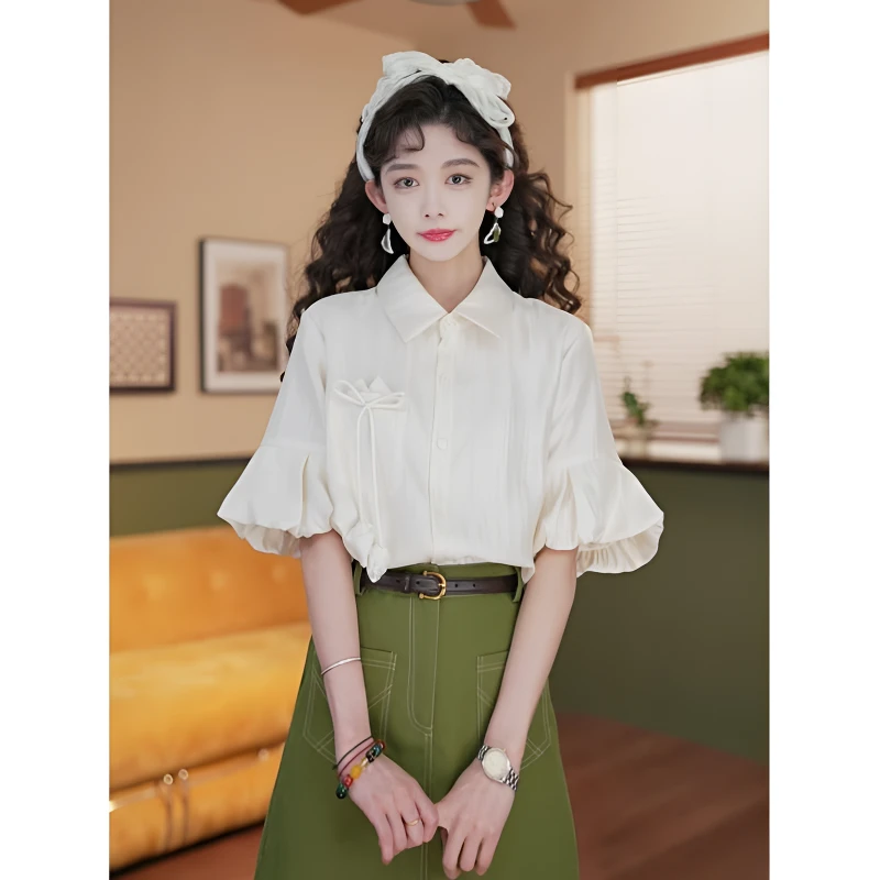余紫绮.【晚风清梦】夏季短袖衬衫女百搭上衣ZS0524352