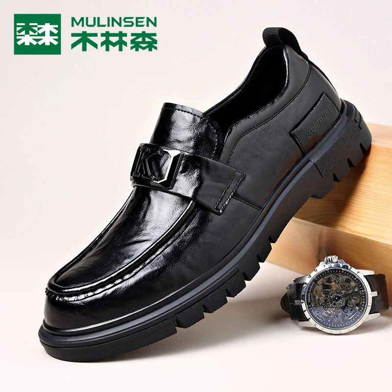 木林森休闲软底2024春季爸爸鞋真皮牛皮男士轻便百搭透气商务男鞋