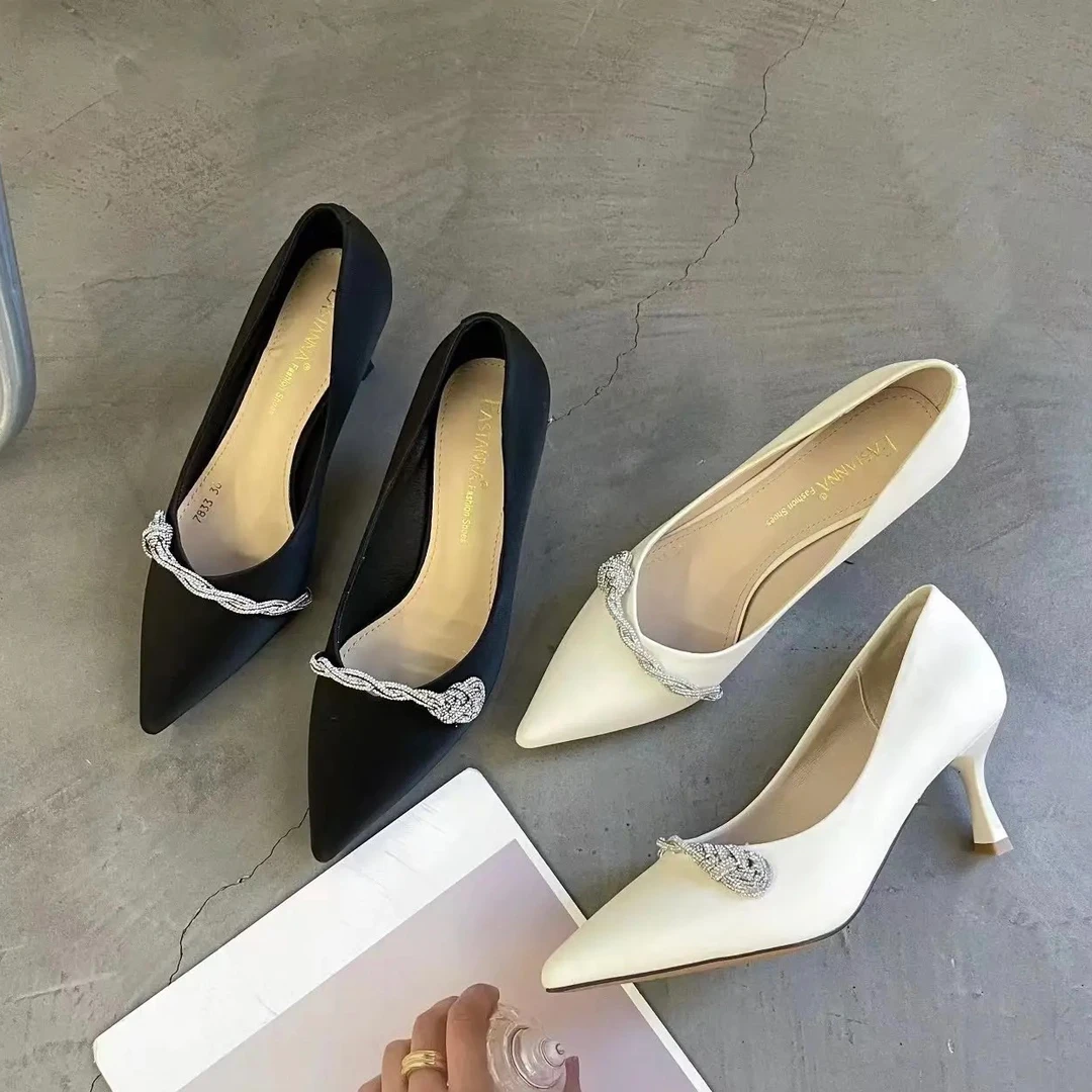 【213】新款高跟女鞋水钻尖头气质浅口优雅高跟鞋23-008