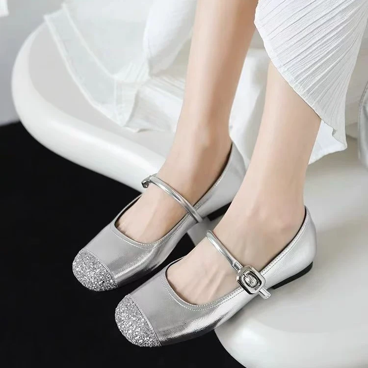 【334】法式玛丽珍鞋女新款拼接平底一字带浅口软底单鞋666-19