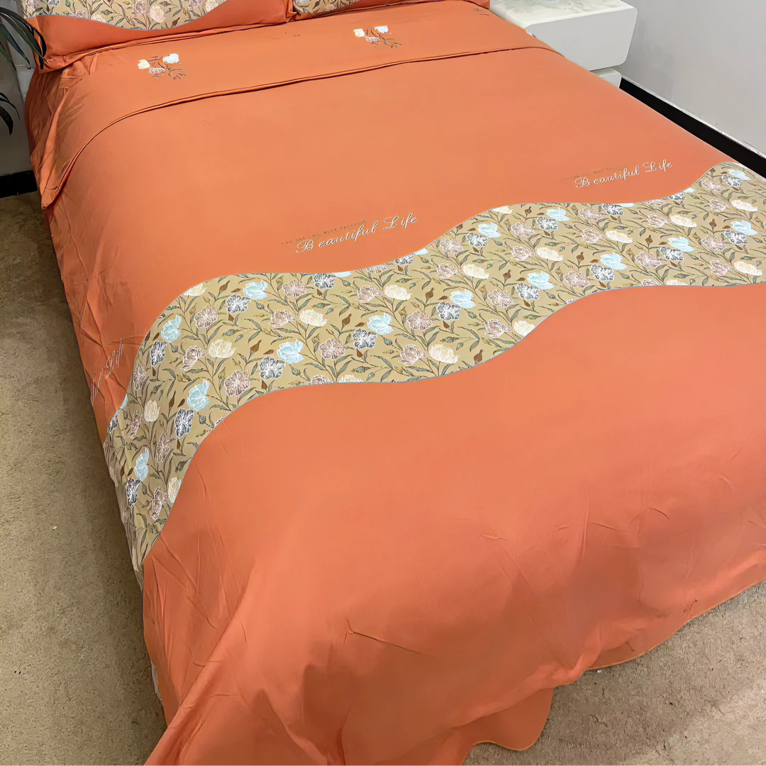 轻奢加厚斜纹亲肤棉被罩-盛典花枝磨毛被套简约印花大床欧式棉枕