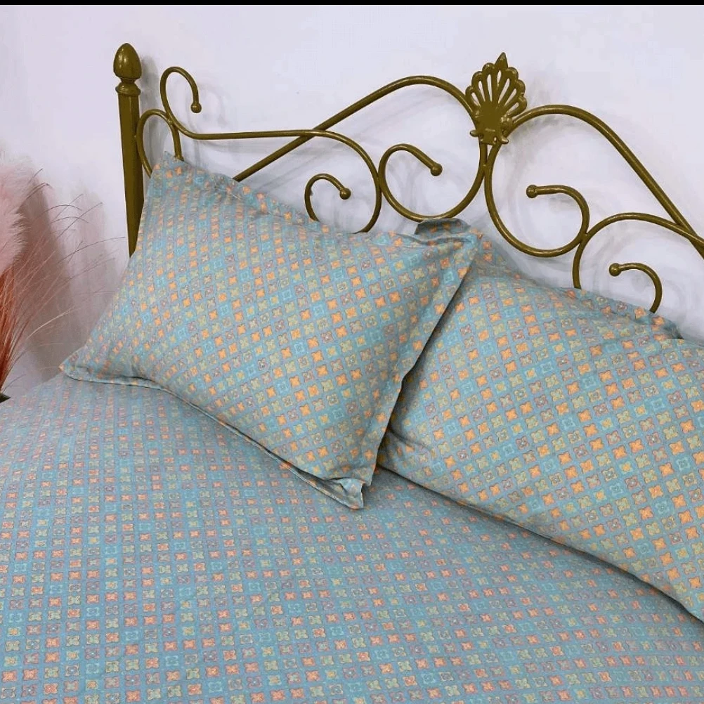 【迷你幸运花蓝】- 枕套一对（50*80）印花夹棉双层纱小碎花田园风