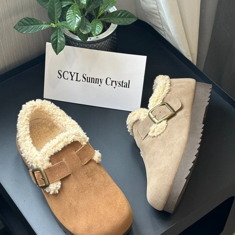 【御约】2024秋冬博肯鞋加绒包头毛毛鞋女保暖时尚百搭懒人雪地棉鞋