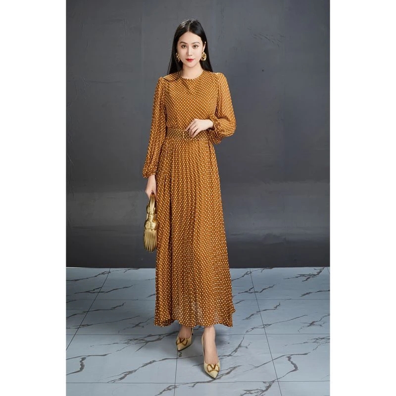 2024年秋季新款系带连衣裙长袖圆领宽松直筒中长裙时尚优雅淑女装