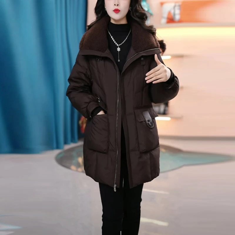 免洗保暖羽绒服女士冬季新款白鸭绒中长款加厚氛围感服饰外套女