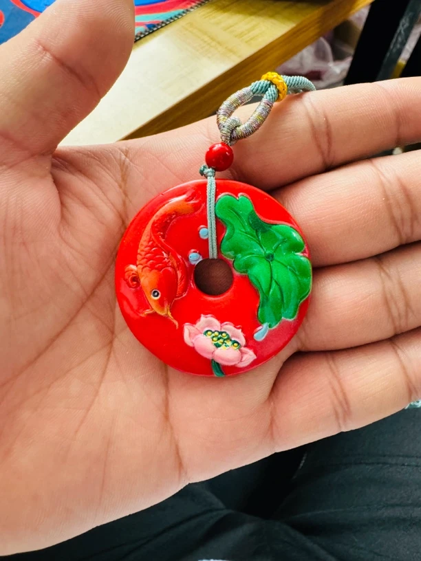 含辰砂工艺品 荷花鱼平安扣 红砂