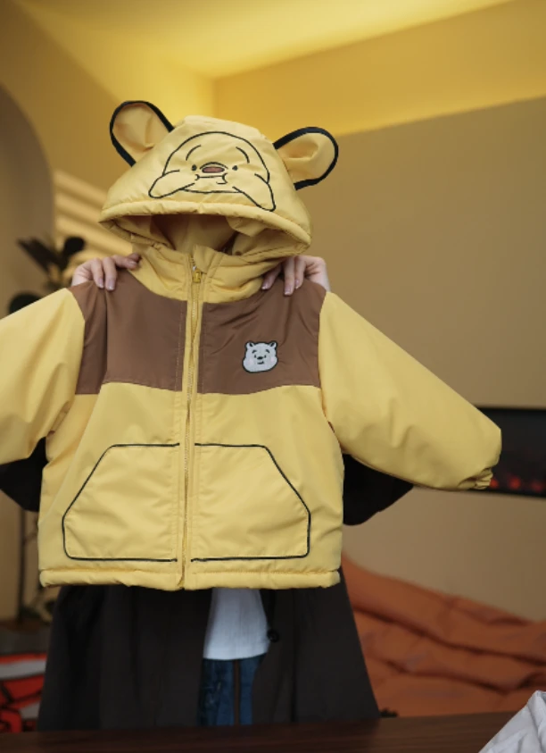 儿童冬季可爱维尼熊派克服宝宝外套加绒夹棉加厚卡通童装