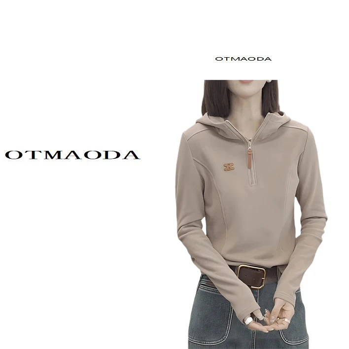 【南瓜定制】秋冬2025新款半拉链德绒连帽卫衣女时尚长袖显瘦上衣女