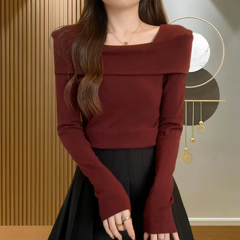 时尚气质一字领打底衫女秋季2024新款纯色减龄长袖百搭显瘦上衣服