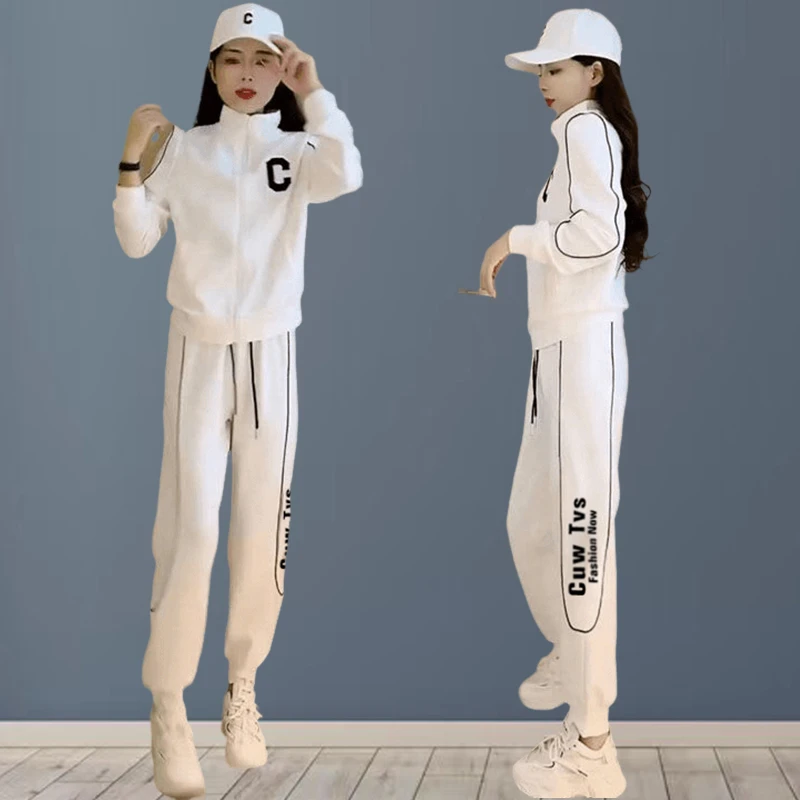 2024秋季新款韩版休闲运动套装女时尚显瘦拉链卫衣束脚裤两件套女