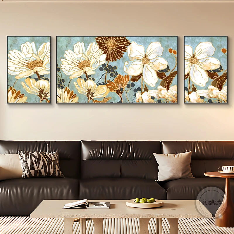 法式客厅装饰画2024新款沙发背景墙挂画中古风油画复古三联壁画