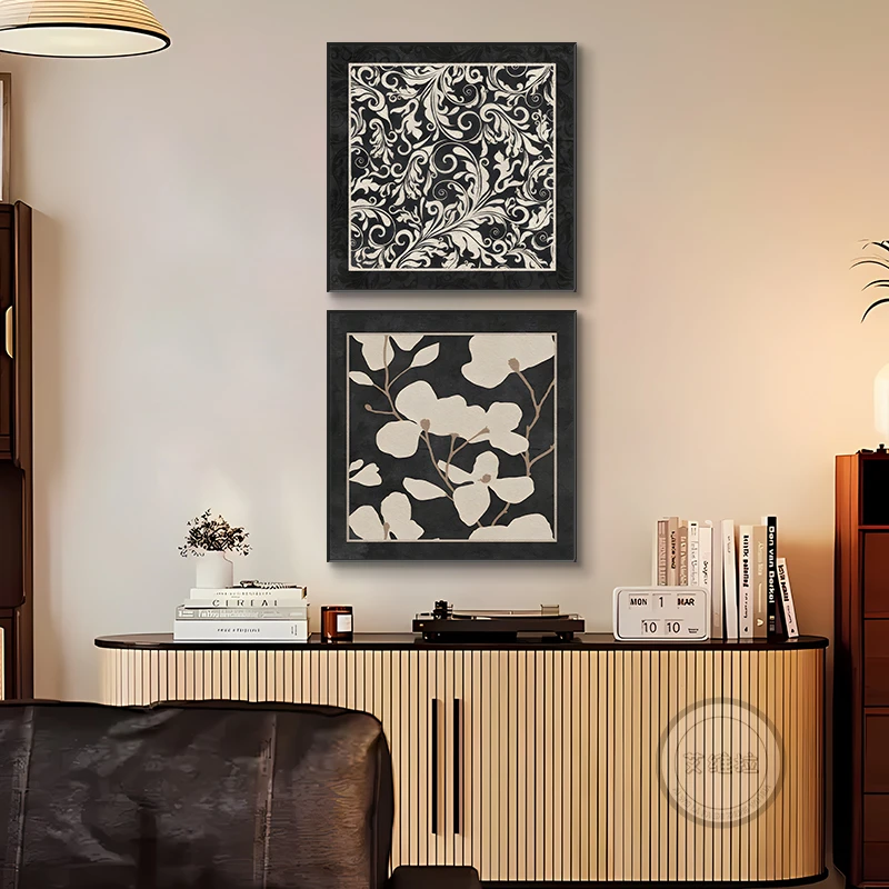 法式复古风挂画抽象花卉中古风墙面壁画小众高级感装饰画斗柜摆画