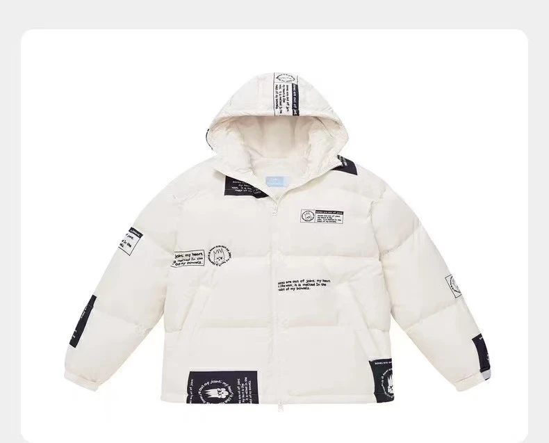 [PB]男士冬季连帽白色满身印花高克重羽绒服（剪标）