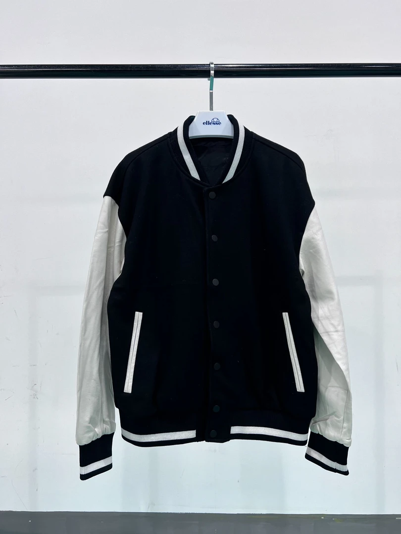 （G家)毛呢拼色后背字母刺绣印花棒球领排扣棒球服男款剪标微瑕