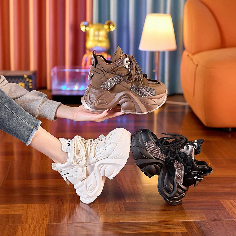 内增高老爹鞋女鞋2023新款百搭季秋冬厚底小白鞋子松糕休闲运动鞋