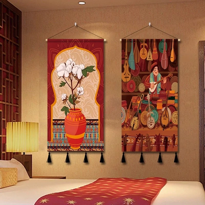新疆特色布艺挂画民族风挂毯民宿餐厅饭店墙面美食装饰背景布玄关