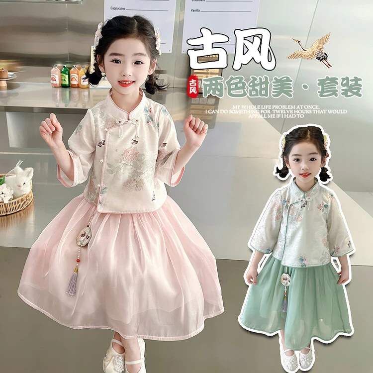 甜美女童夏季唐装旗袍民国风2周岁3宝宝4礼服5超仙中国风套装夏季