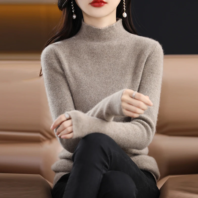 一线成衣纯羊毛衫女23新秋冬无缝针织半高百搭打底衫爆款网红新款