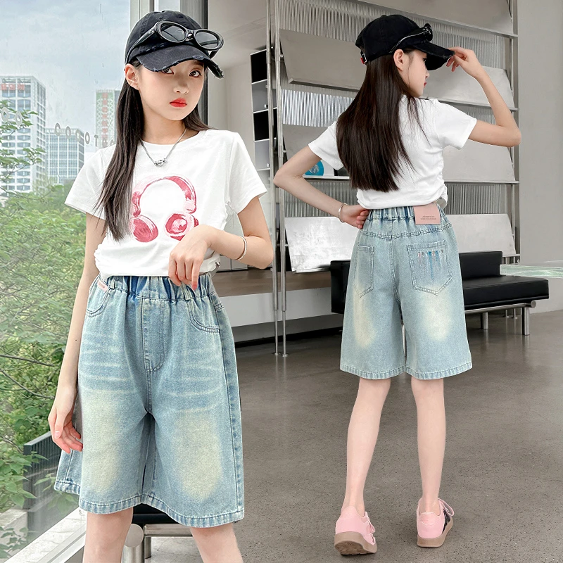 儿童夏季洋气短裤女童阔腿薄款牛仔裤中大童韩版宽松休闲裤子新款