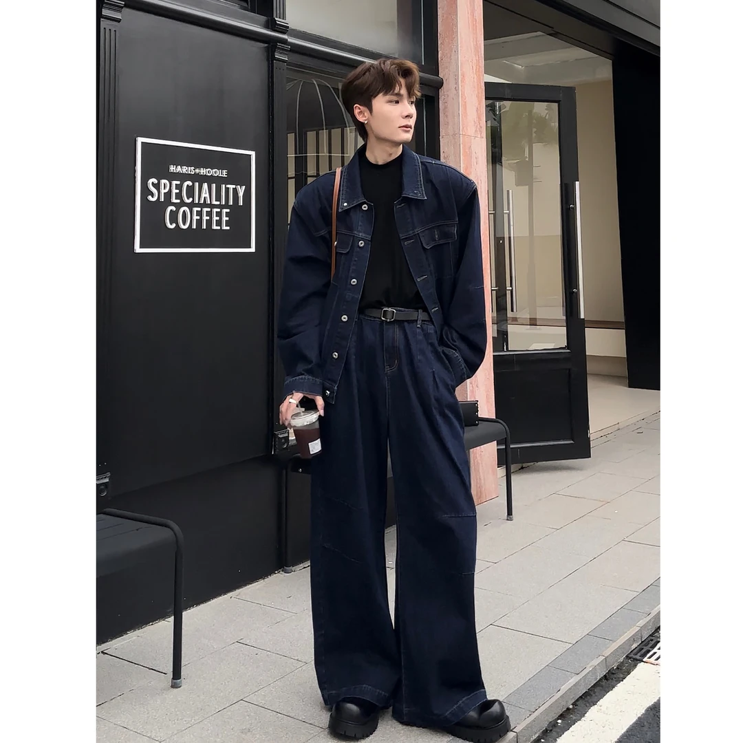 CGSYJ设计感复古水洗丹宁时尚套装男外套潮宽松牛仔套装两件套