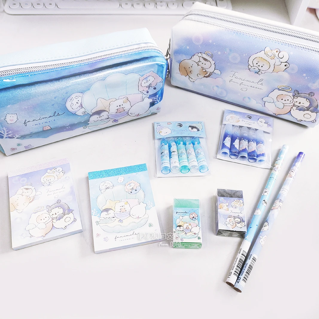 日本crux新款天使恶魔海底世界限定文具迷你便签橡皮笔帽垫板笔袋