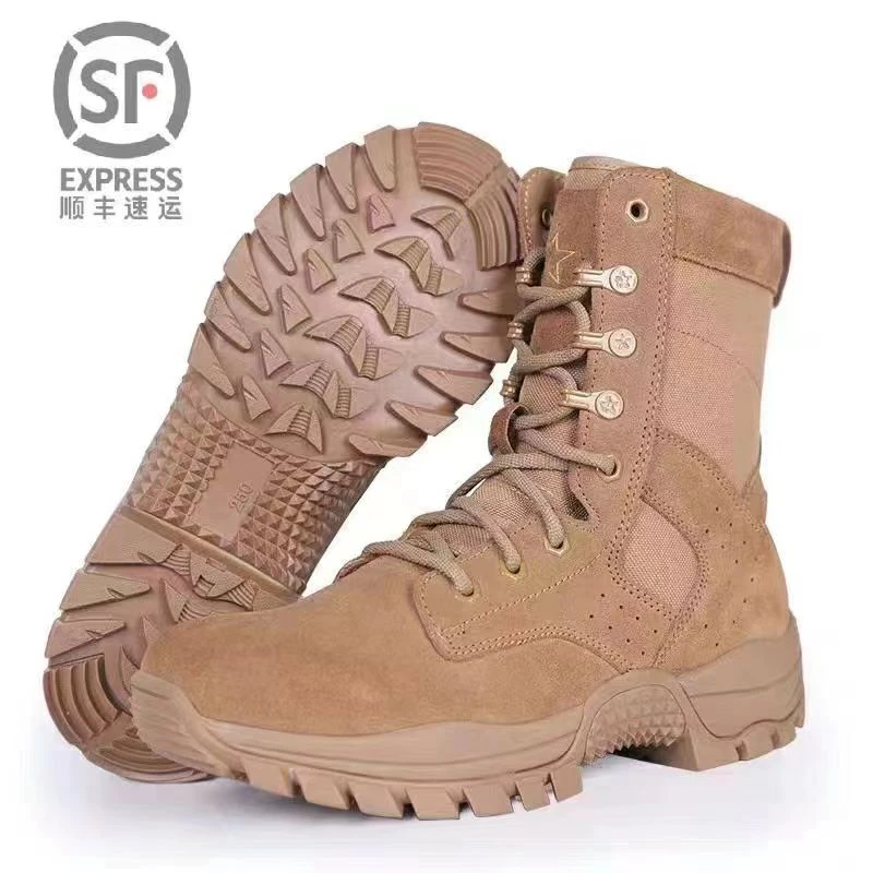 正版棕色作战训靴男款工装靴轻便透气高帮户外休闲徒步耐磨战术靴