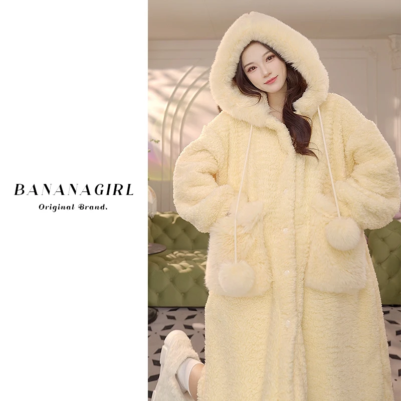 Bananagirl【云柔漫步】睡衣女秋冬保暖连帽加绒加厚家居服可外穿