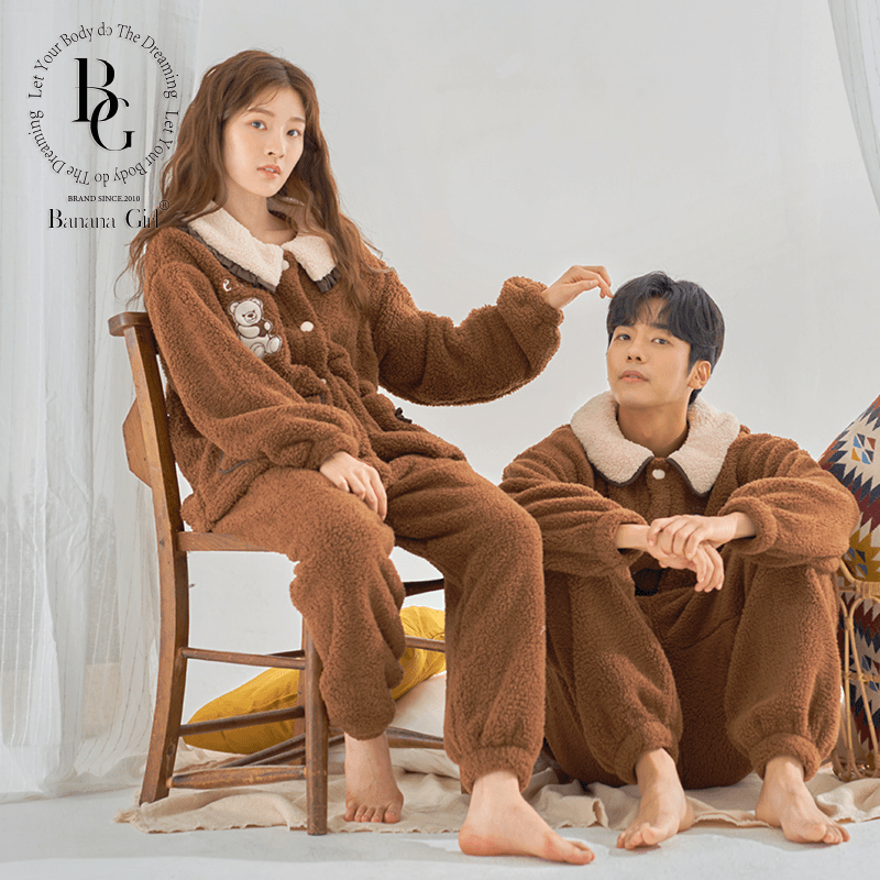 Bananagirl【熊起朱古力】冬季睡衣女可爱卡通情侣家居服