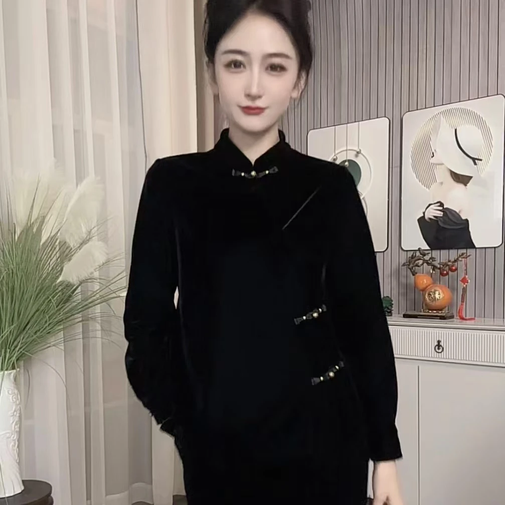 定制丝绒时尚新中式国风盘扣上衣