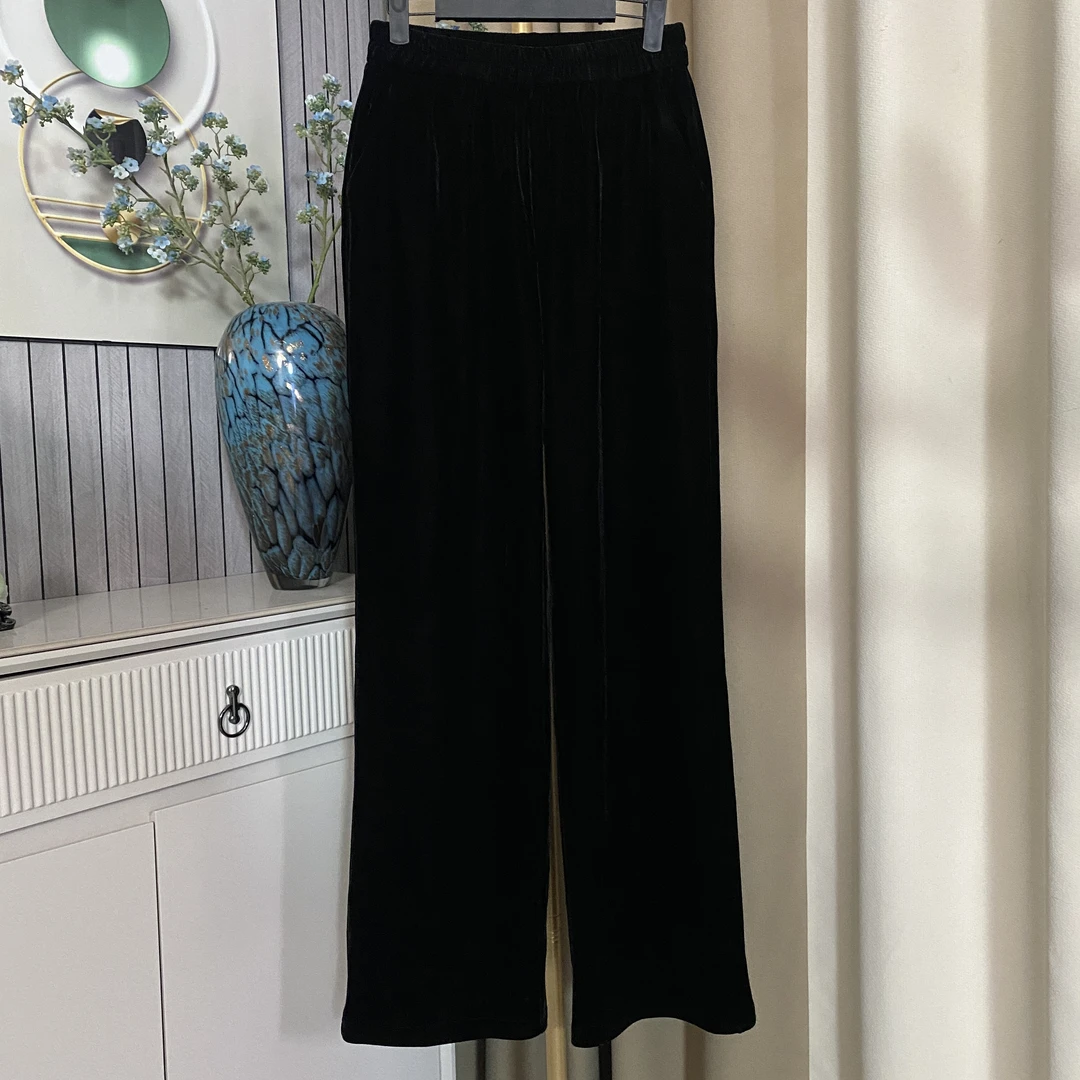 新款秋冬高端定制丝绒加厚显瘦高腰阔腿裤