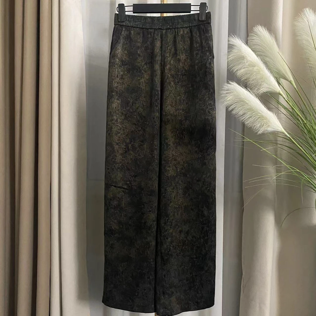 定制醋酸褶皱纹理感晕百搭染阔腿直筒裤