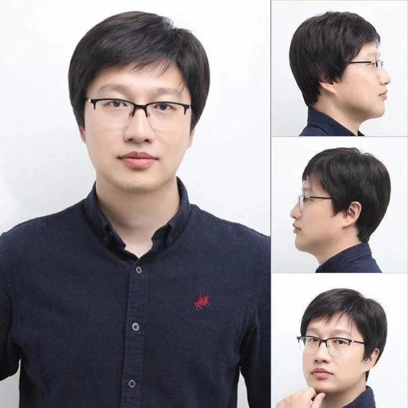 男士全真发光头白发假发套30岁男士全头套中老年爸爸款全真发头套