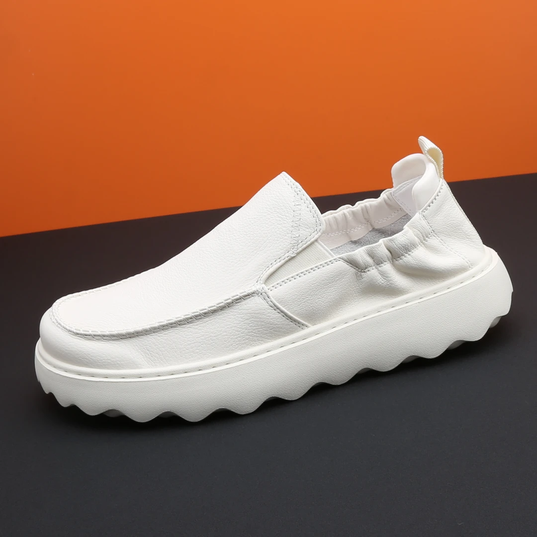高档轻奢男鞋白色休闲皮鞋真皮乐福鞋男2025新款爆款一脚蹬豆豆鞋