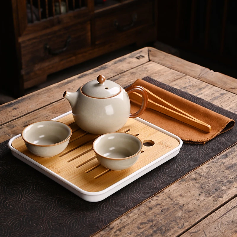 顾竹复古中式汝窑轻奢小茶具简约茶台一整套家用泡茶盘专用茶托盘