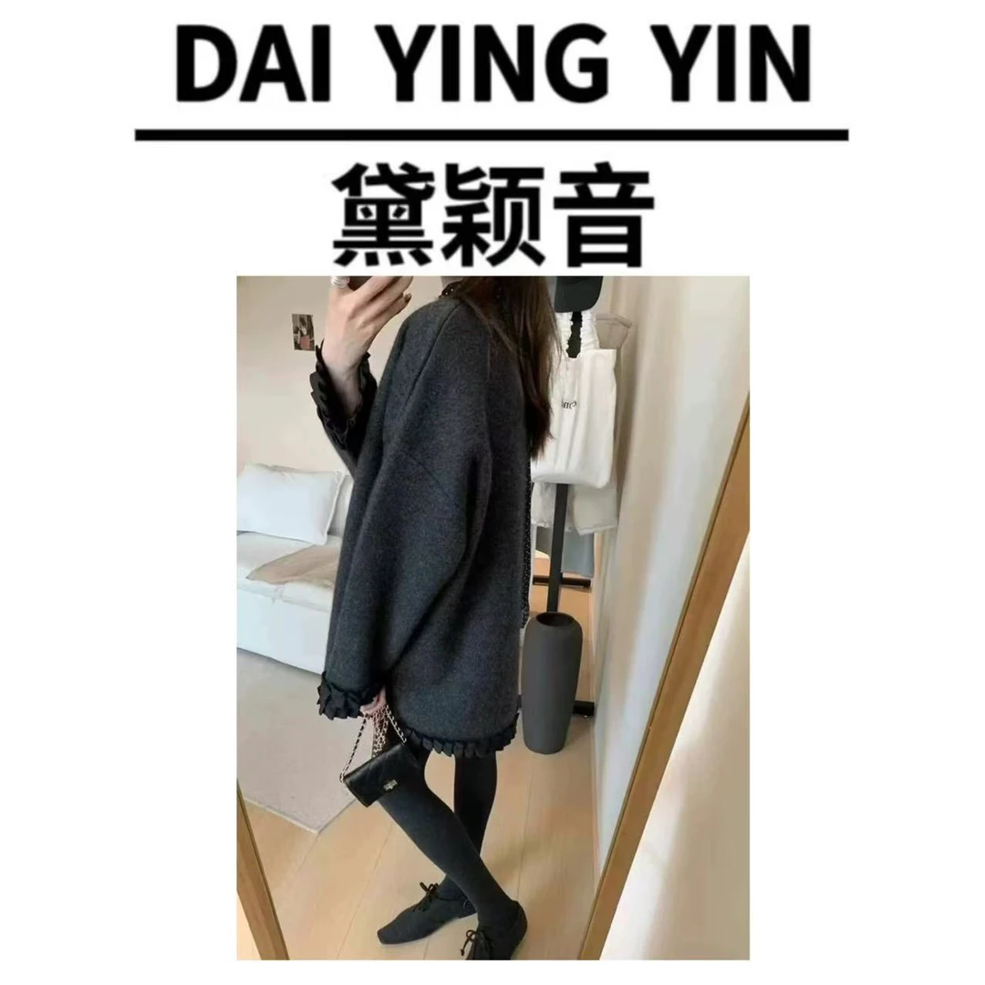 【代莹优选】1109百褶6282花边拼接加厚双面绒圆领套头卫衣