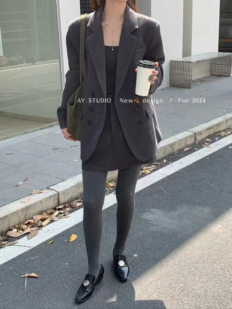 【代莹优选】88875羽绒西装外套+半身短裙两件套套装